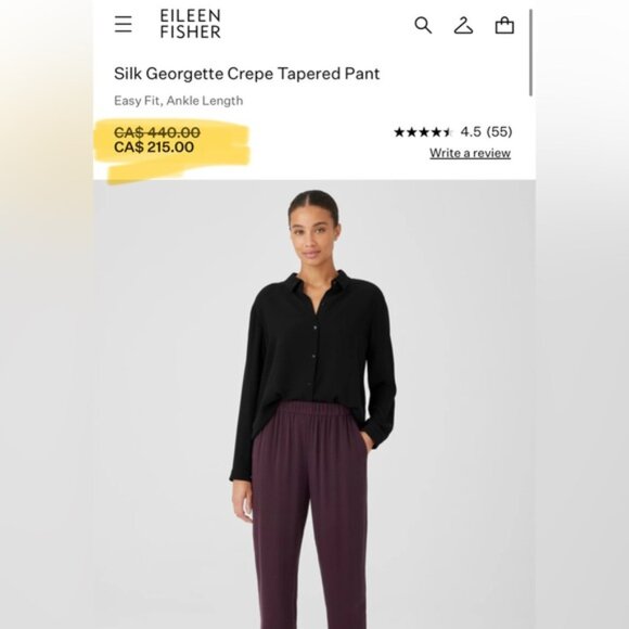 Eileen Fisher Silk Georgette Tapered Pant in Color Cassis - Picture 8 of 8